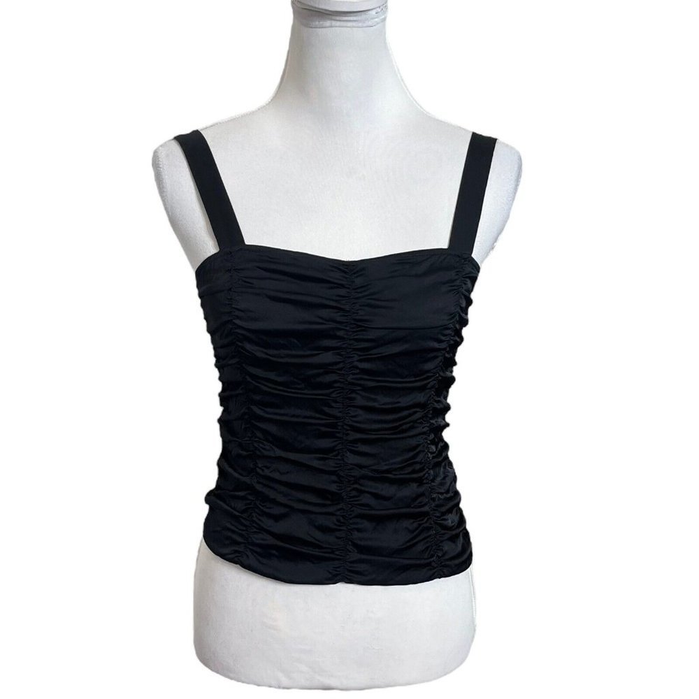 & Other Stories Black Gathered Tank Satin Top Sweetheart Ruched Womens Size 6